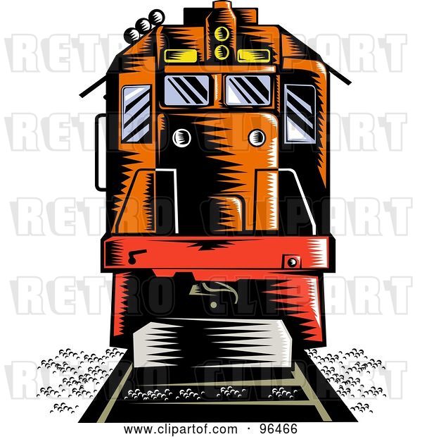 Clip Art of Retro Orange Diesel Locomotive from the Front