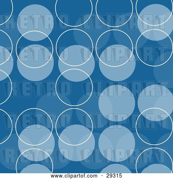 Clip Art of Retro Patterned Background of Blue and Light Blue Circles and White Outlines