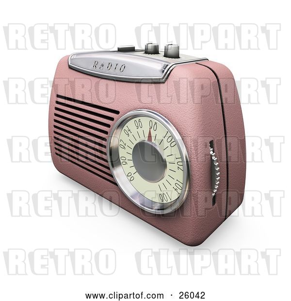 Clip Art of Retro Pink Radio with a Station Dial, on a White Surface