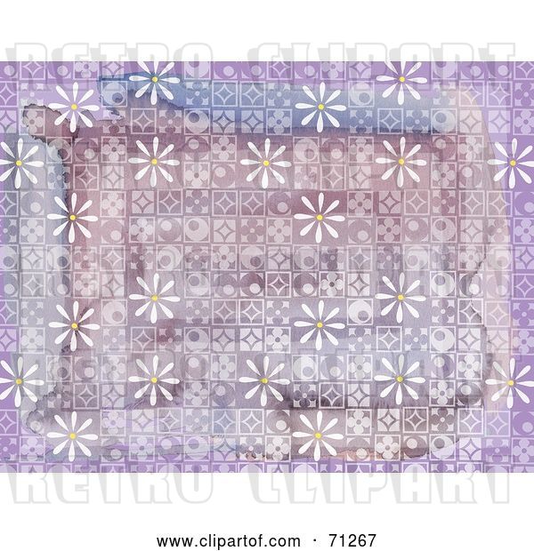 Clip Art of Retro Purple Background Styled Tiles and White Daisies