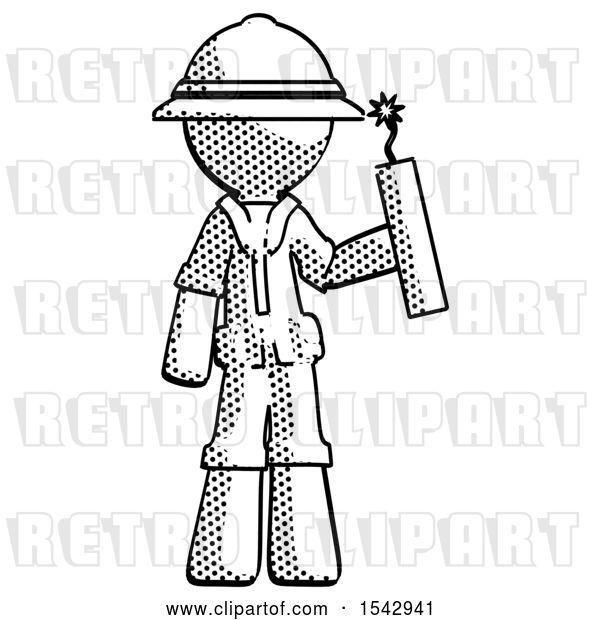 Clip Art of Retro Ranger Guy Holding Dynamite with Fuse Lit