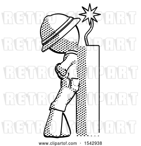 Clip Art of Retro Ranger Guy Leaning Against Dynimate, Large Stick Ready to Blow