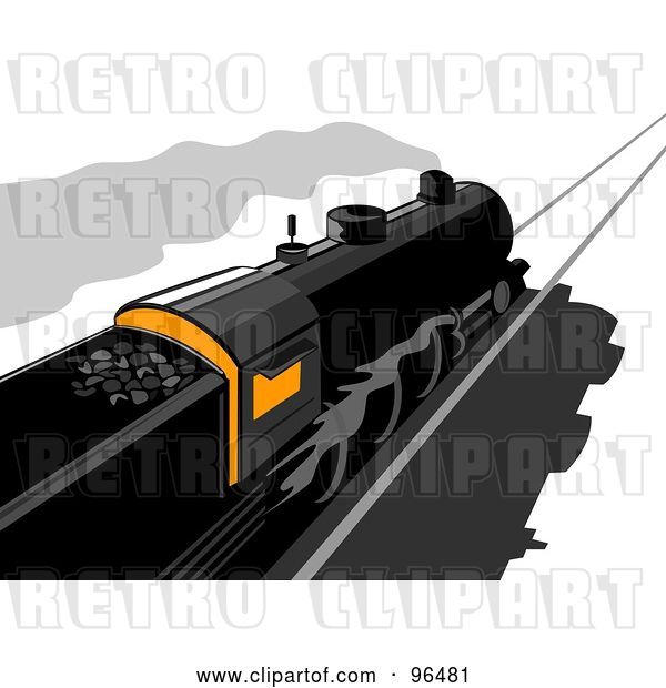 Clip Art of Retro Rear Overhead View of a Steam Engine Train