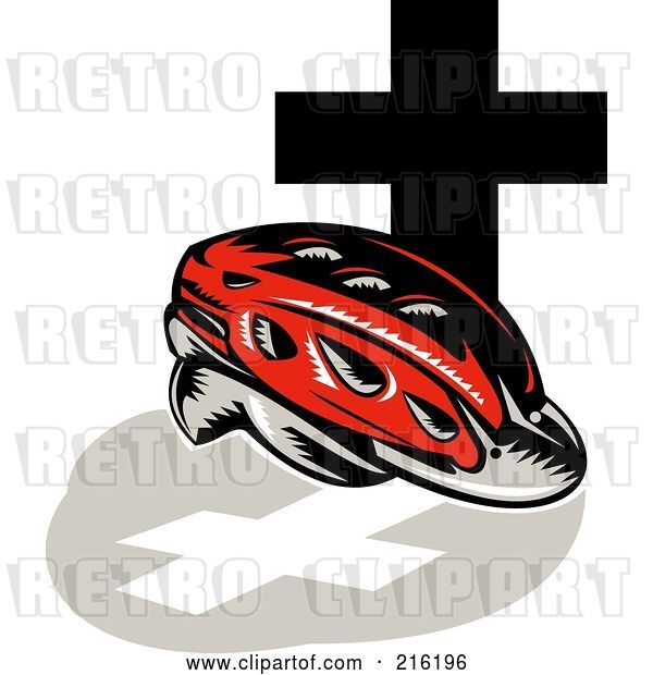 Clip Art of Retro Red Cycling Helmet with a Cross