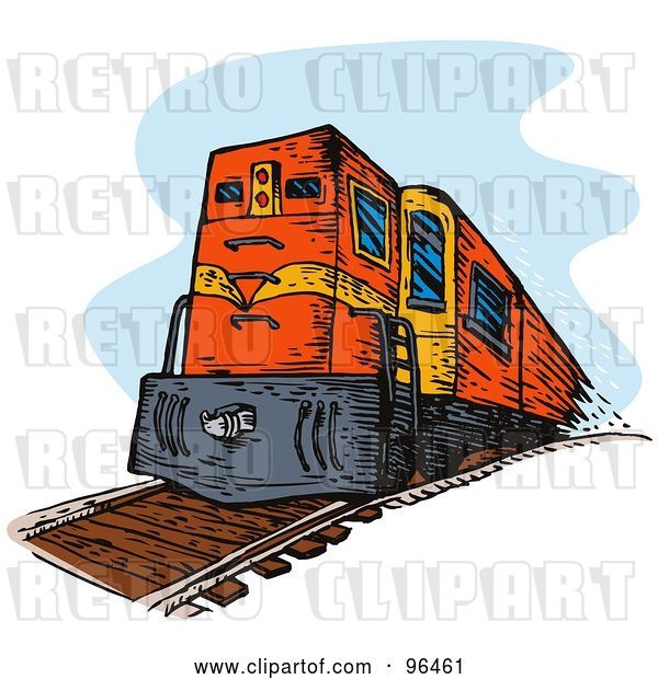 Clip Art of Retro Red Diesel Train from the Front