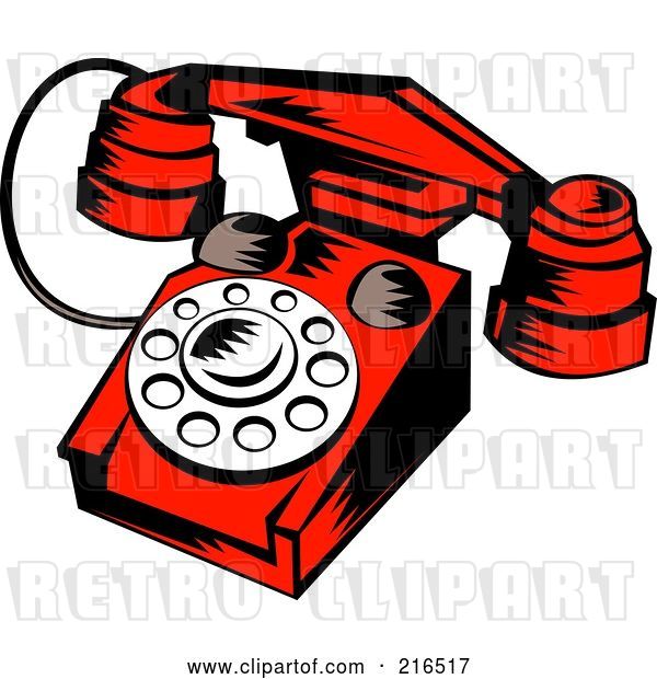 Clip Art of Retro Red Telephone