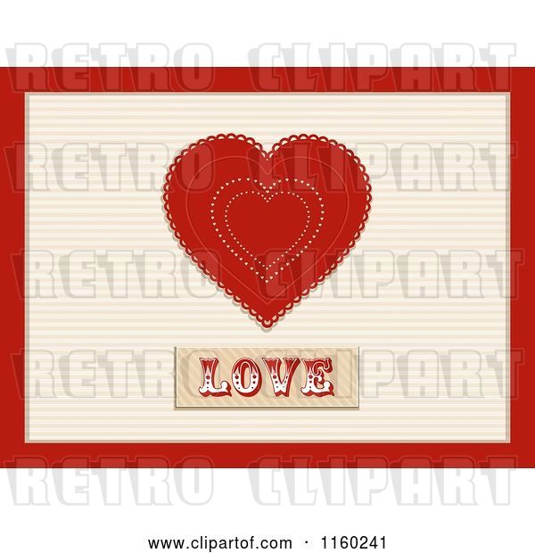 Clip Art of Retro Red Valentine Heart and the Word Love with a Red Border