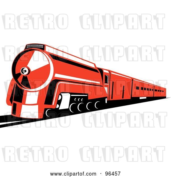 Clip Art of Retro Reddish Orange Steam Train