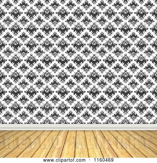 Clip Art of Retro Room with Wooden Floors and Wallpaper