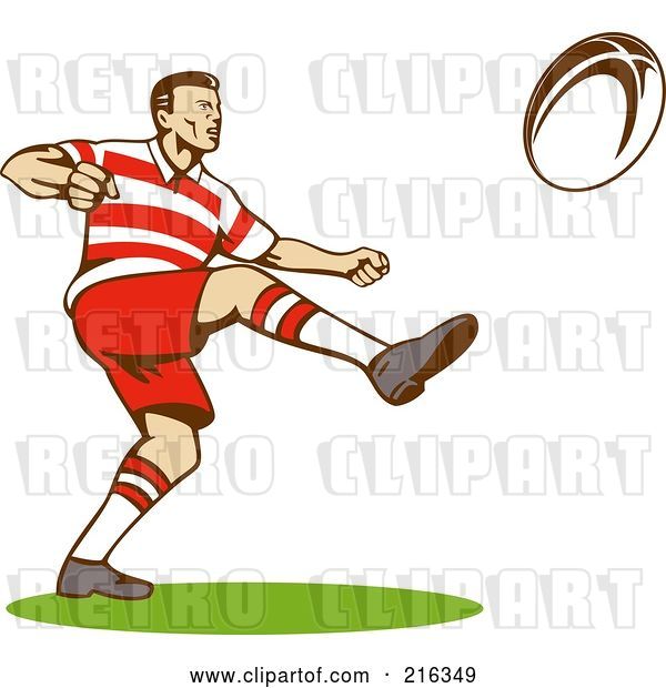 Clip Art of Retro Rugby Football Player - 10