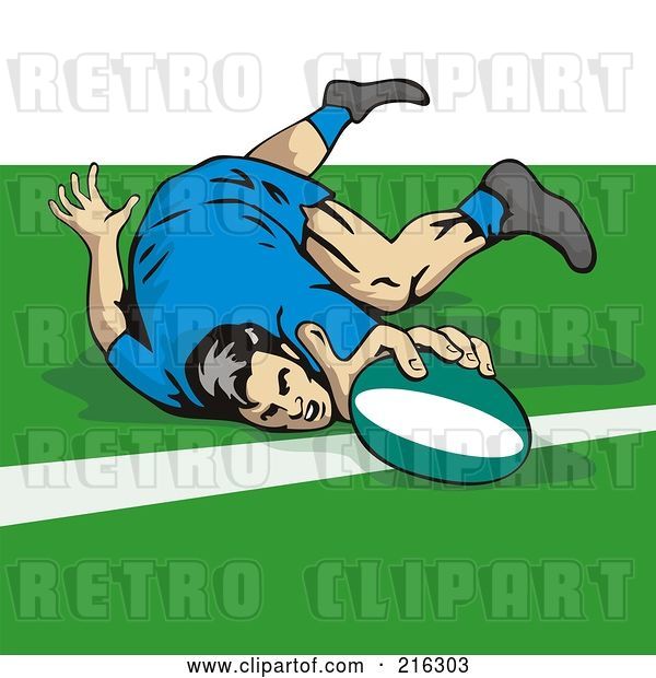 Clip Art of Retro Rugby Football Player - 11