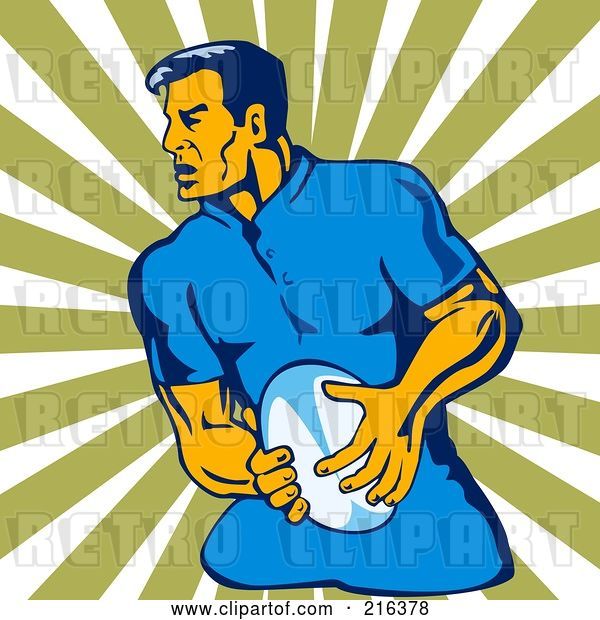 Clip Art of Retro Rugby Football Player - 12