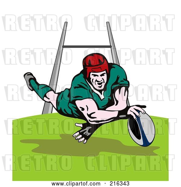 Clip Art of Retro Rugby Football Player - 15