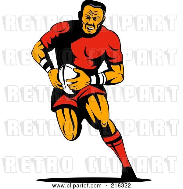 Clip Art of Retro Rugby Football Player - 20