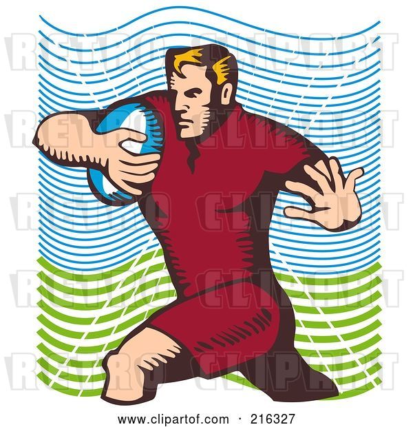 Clip Art of Retro Rugby Football Player - 30