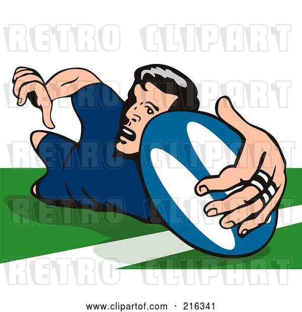 Clip Art of Retro Rugby Football Player - 35