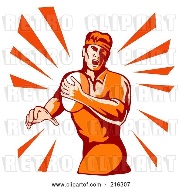 Clip Art of Retro Rugby Football Player - 48