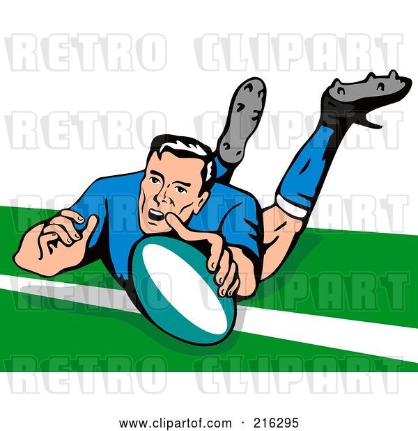 Clip Art of Retro Rugby Football Player - 50