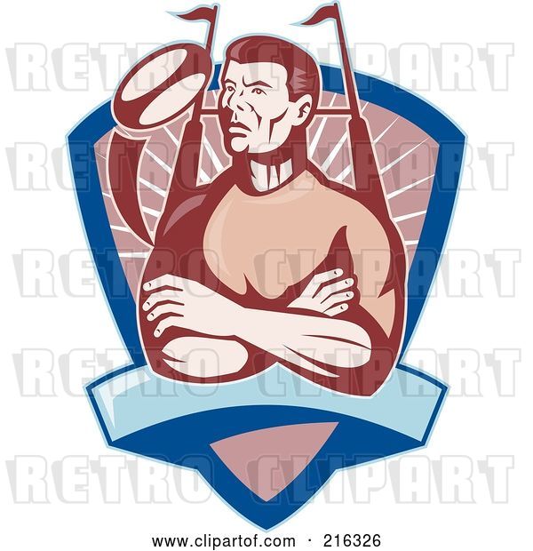 Clip Art of Retro Rugby Football Player - 53