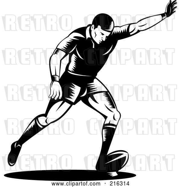Clip Art of Retro Rugby Football Player - 58