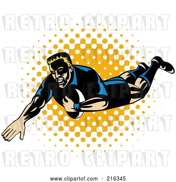 Clip Art of Retro Rugby Football Player - 66