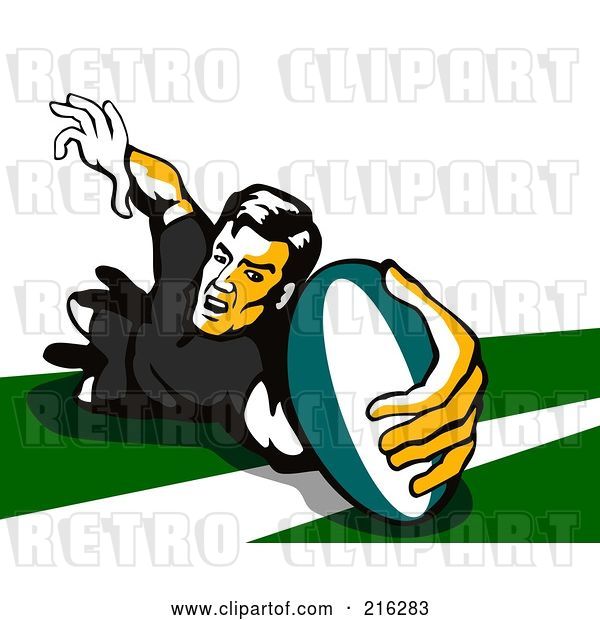 Clip Art of Retro Rugby Football Player - 67
