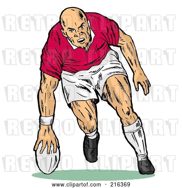 Clip Art of Retro Rugby Football Player - 68