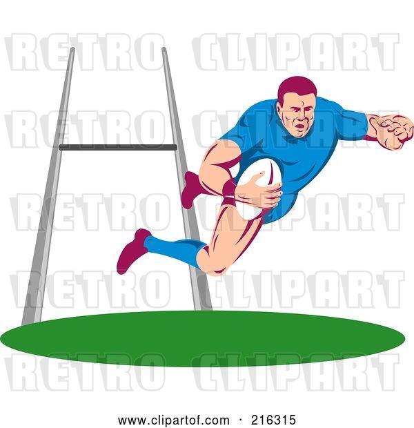 Clip Art of Retro Rugby Football Player - 9