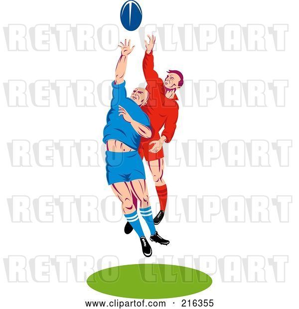 Clip Art of Retro Rugby Football Players in Action - 11