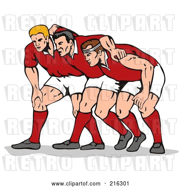 Clip Art of Retro Rugby Football Players in Action - 12