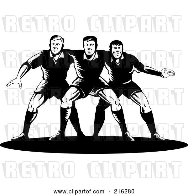 Clip Art of Retro Rugby Football Players in Action - 13