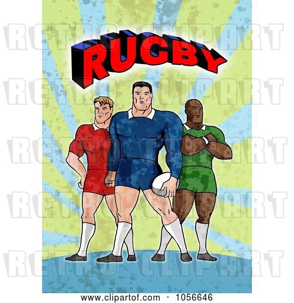 Clip Art of Retro Rugby Players with Text