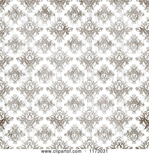Clip Art of Retro Seamless Brown Textured Damask Pattern on White
