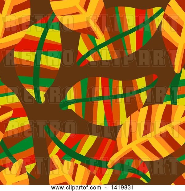 Clip Art of Retro Seamless Pattern Background of 60s Styled Autumn Leaves