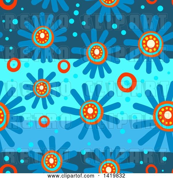 Clip Art of Retro Seamless Pattern Background of 60s Styled Blue Daisy Flowers