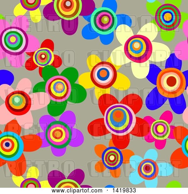 Clip Art of Retro Seamless Pattern Background of 60s Styled Daisy Flowers