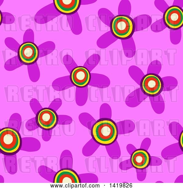 Clip Art of Retro Seamless Pattern Background of 60s Styled Daisy Flowers