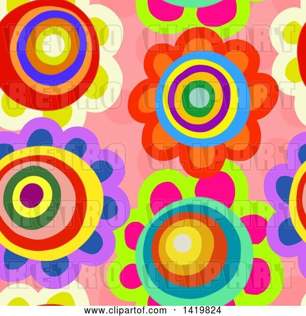 Clip Art of Retro Seamless Pattern Background of 60s Styled Daisy ...