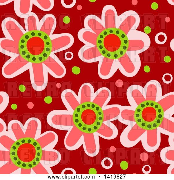 Clip Art of Retro Seamless Pattern Background of 60s Styled Pink Daisy Flowers