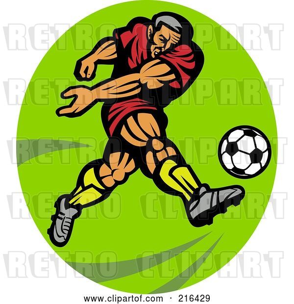 Clip Art of Retro Soccer Player over a Lime Green Oval