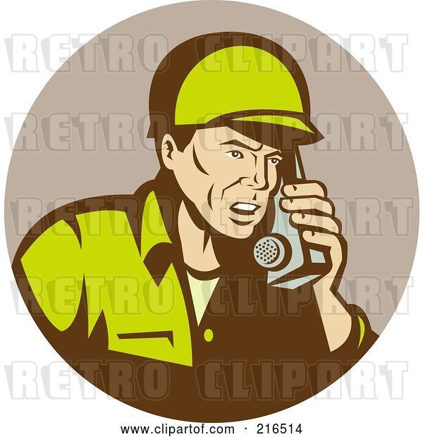 Clip Art of Retro Soldier Using a Radio