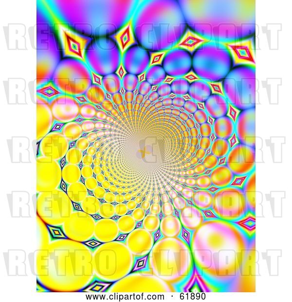 Clip Art of Retro Spiraling Funky Background of Colorful Fractals on Yellow