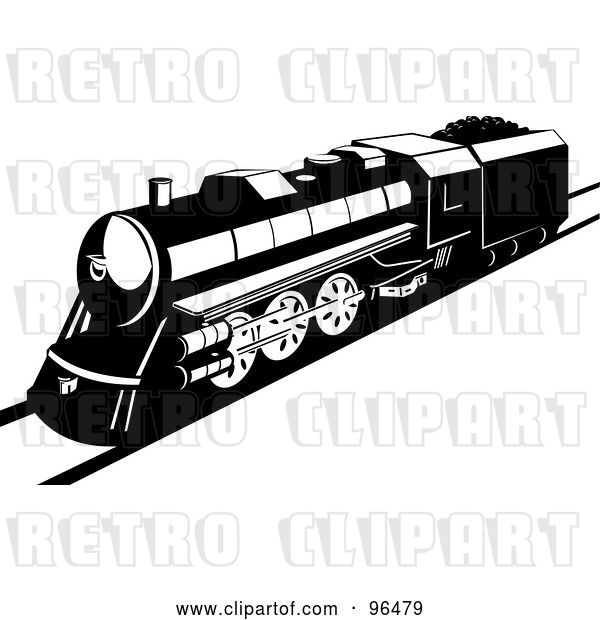 Clip Art of Retro Steam Engine Stopping on a Straight Track