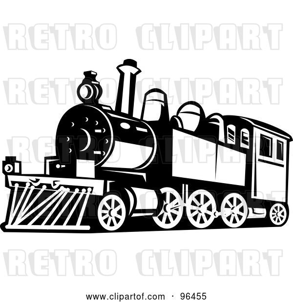 Clip Art of Retro Steam Train from a Front Side Angle