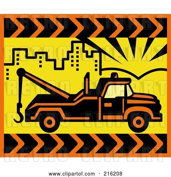 Clip Art of Retro Tow Truck in a Yellow City