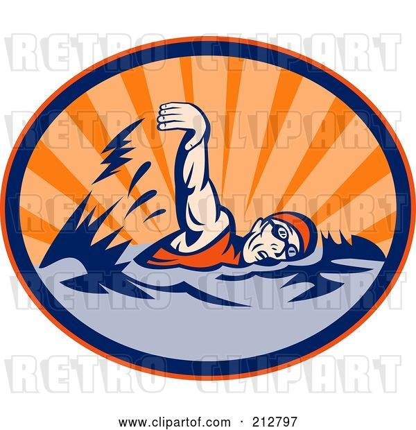 Clip Art of Retro Triathlon Swimming Logo