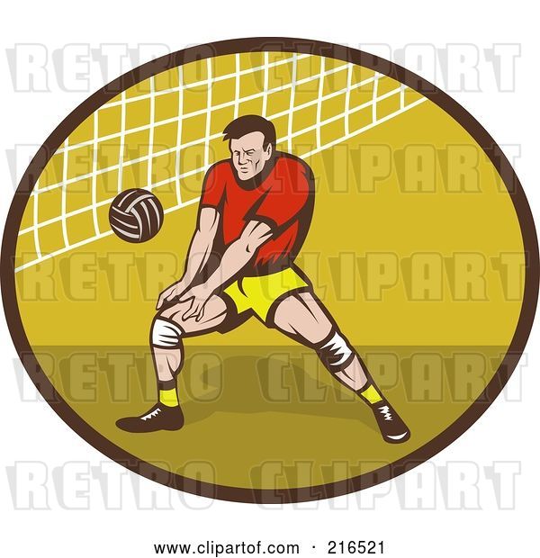 Clip Art of Retro Volleyball Player Preparing to Hit a Ball