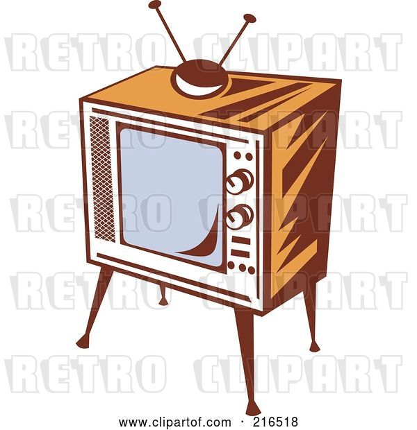 Clip Art of Retro Wooden Box Television and Stand