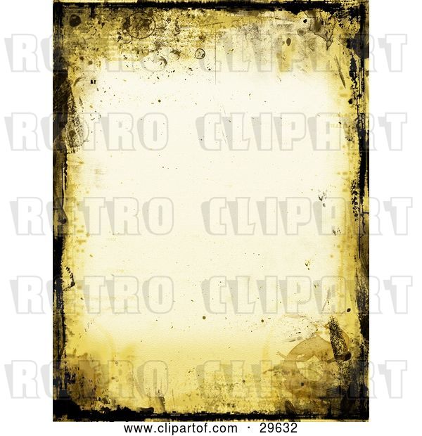 Clip Art of Retro Yellow and Black Grunge Border over an off White Stationery Background