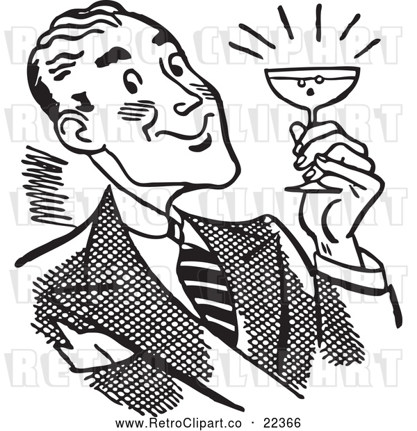 Clipart of a Happy Retro Man Holding a Cocktail